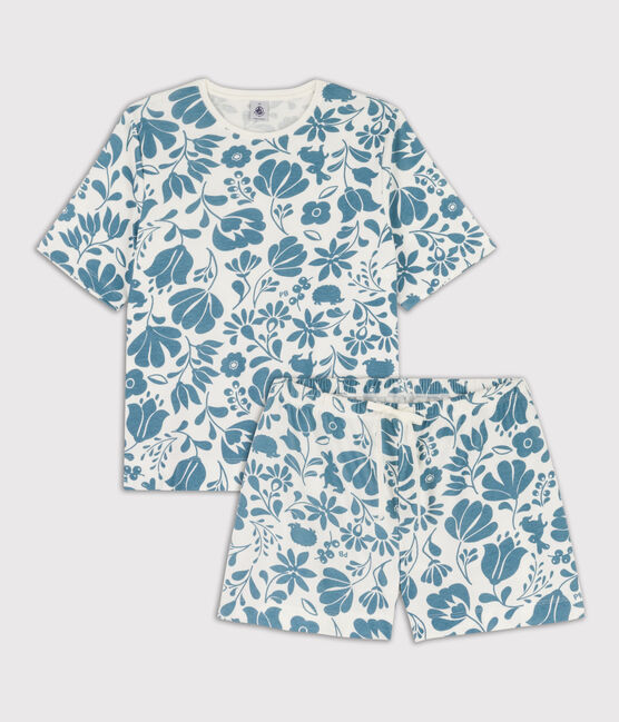 Pijama corto con flor de algodón de mujer blanco MARSHMALLOW/ ROVER