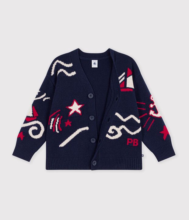 C&aacute;rdigan infantil de lana y algod&oacute;n con estampado rojo/multicolor