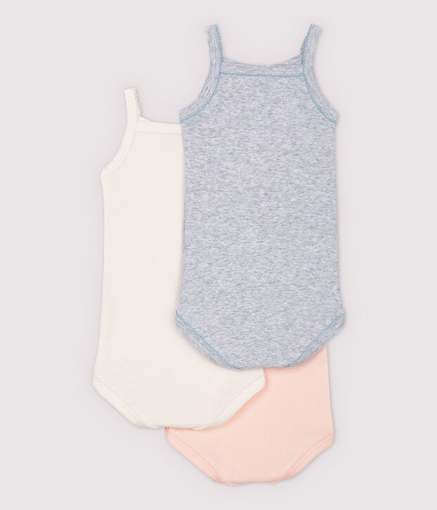 Juego de 3 bodis con tirantes de beb&eacute; ni&ntilde;a de algod&oacute;n org&aacute;nico multicolor