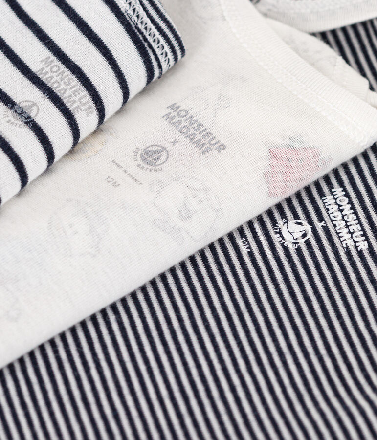 Juego de 3 bodis de manga corta Monsieur Madame de algod&oacute;n de beb&eacute; multicolor