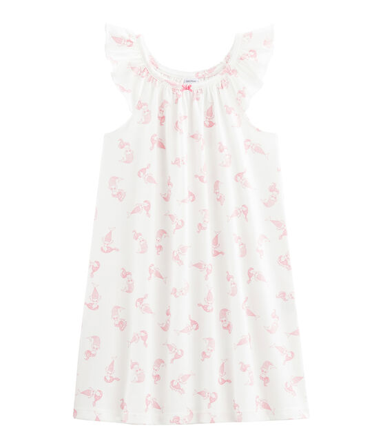 Camisón de algodón fino para niña blanco MARSHMALLOW/rosa ROSE