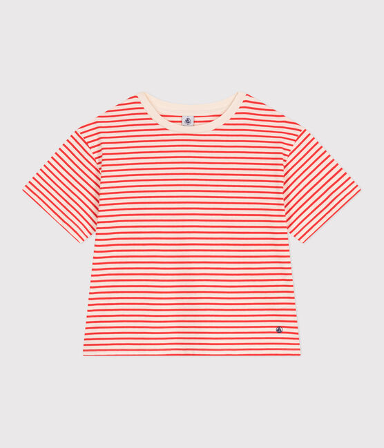 Camiseta Boxy de algodón a rayas para mujer rojo AVALANCHE/ SPICY