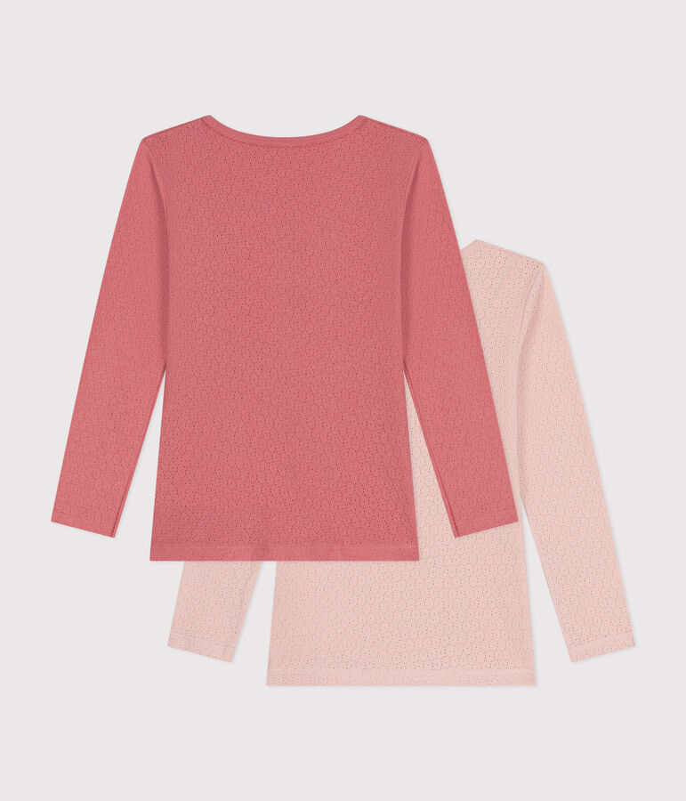 Juego de 2 camisetas infantiles lisas de algod&oacute;n calado variante 1