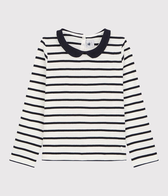 Camiseta de manga larga de algodón de niña blanco MARSHMALLOW/azul SMOKING