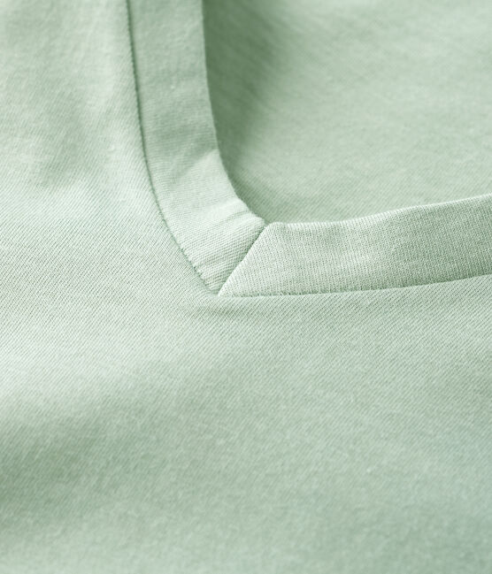 Camiseta RECTA con cuello de pico de algodón orgánico de mujer verde HERBIER