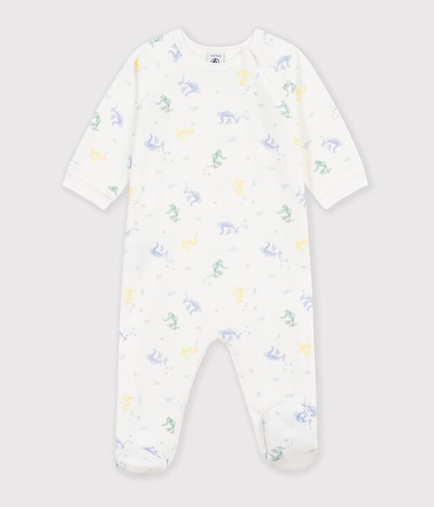 Pijama de terciopelo con estampado de dragones para beb&eacute; blanco/multicolor
