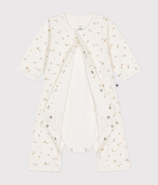 Bodyjama de algodón sin pies para bebé blanco MARSHMALLOW/blanco MULTICO