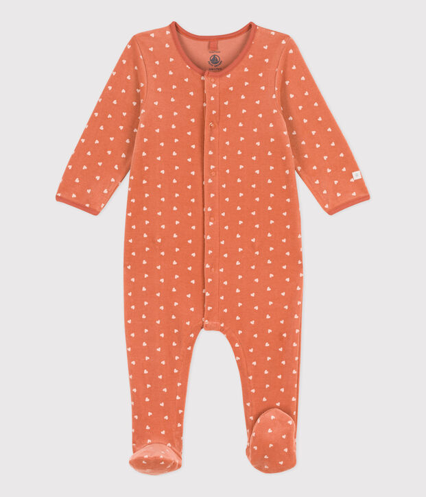 Pelele de terciopelo estampado para beb&eacute; rosa/crudo