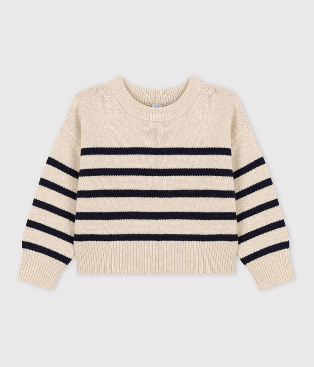 Jersey a rayas de lana y algod&oacute;n de ni&ntilde;a/ni&ntilde;o crudo/azul