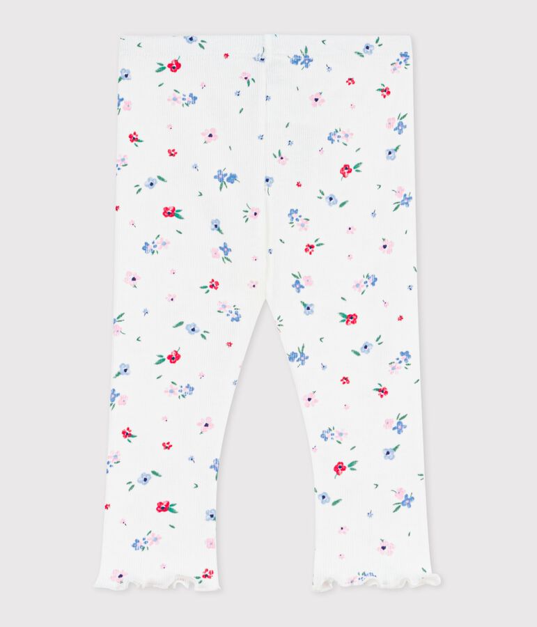 Leggings de algod&oacute;n con estampado de flores para beb&eacute; blanco MARSHMALLOW/blanco MULTICO