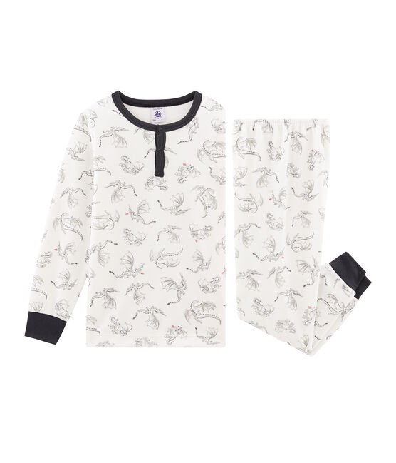 Pijama de terciopelo para niño pequeño blanco MARSHMALLOW/blanco MULTICO