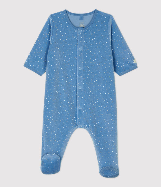Pelele con pequeñas estrellas de bebé de terciopelo de algodón orgánico azul ALASKA/blanco MARSHMALLOW