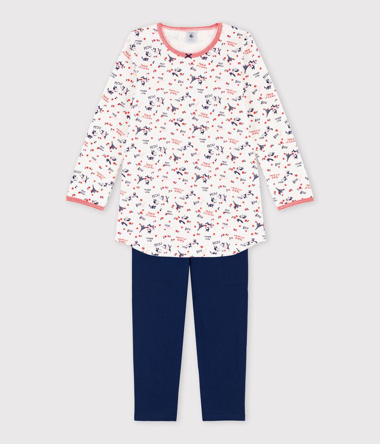 Camis&oacute;n con leggings de ni&ntilde;a de algod&oacute;n org&aacute;nico de ni&ntilde;a blanco MARSHMALLOW/blanco MULTICO