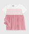 Vestido de manga corta de algodón y tul con parte superior a rayas para bebé blanco MARSHMALLOW/rosa CHARME