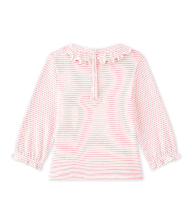Camiseta beb&eacute; ni&ntilde;a a rayas blanco/rosa