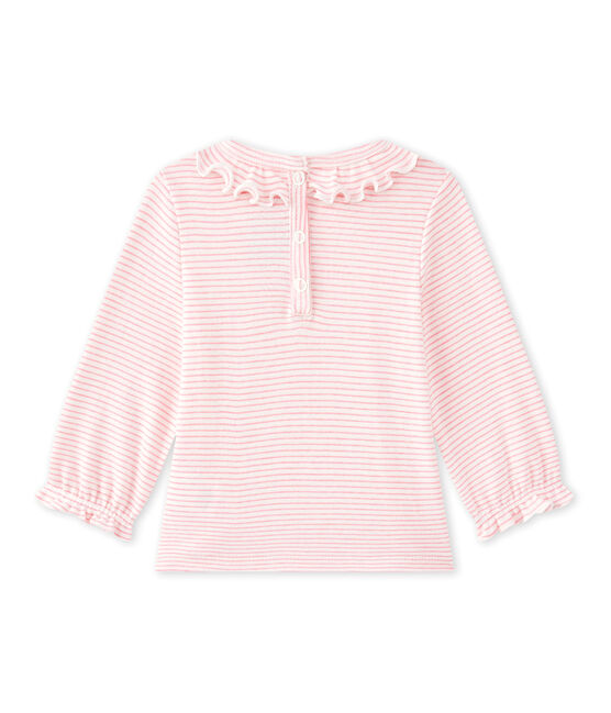Camiseta bebé niña a rayas blanco MARSHMALLOW/rosa PETAL