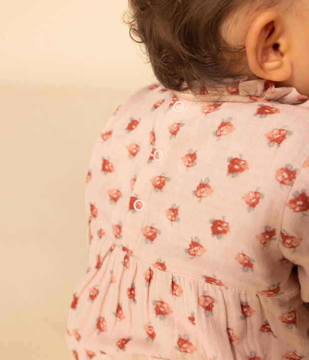 Vestido de gasa de algod&oacute;n de manga larga para beb&eacute; rosa/multicolor
