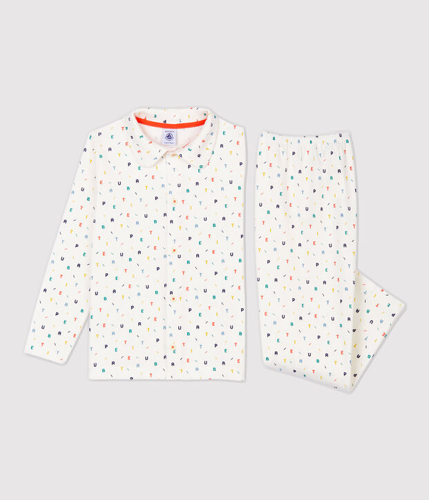 Pijama con estampado de letras multicolores de ni&ntilde;o de algod&oacute;n org&aacute;nico blanco/multicolor