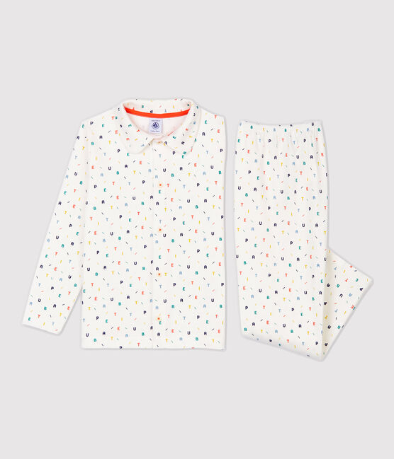 Pijama con estampado de letras multicolores de niño de algodón orgánico blanco MARSHMALLOW/blanco MULTICO