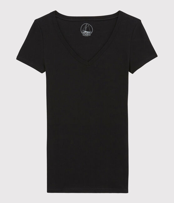 Camiseta de canalé ligero de mujer negro NOIR