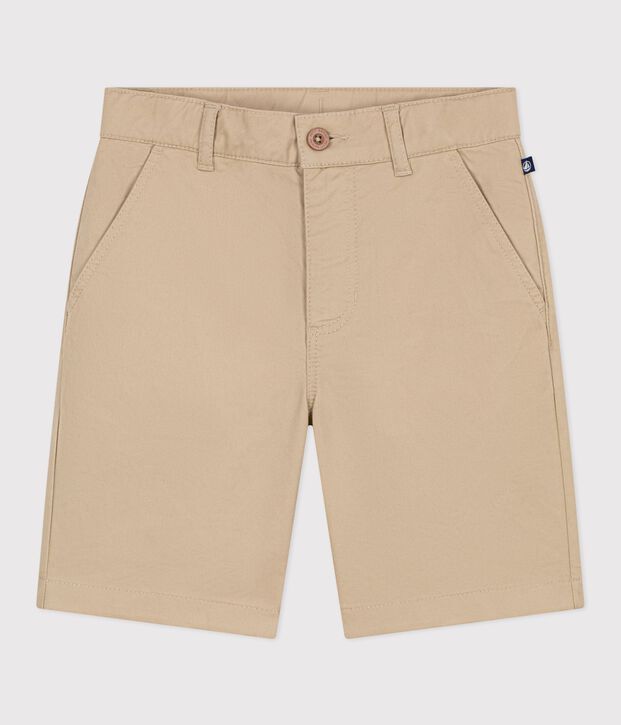 Bermudas cortas infantiles de algod&oacute;n liso beige
