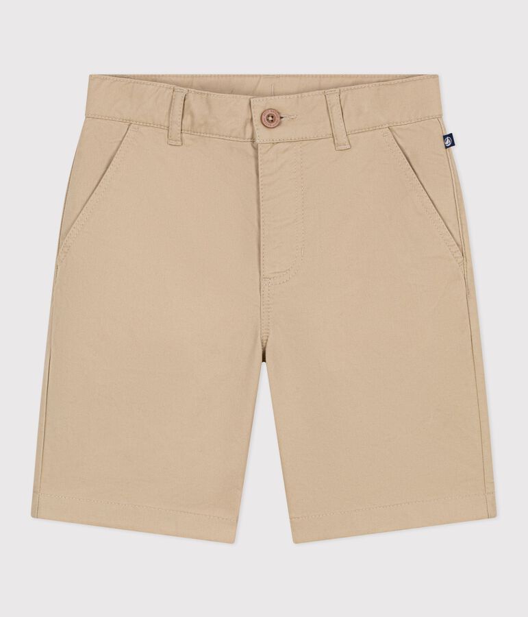 Bermudas cortas infantiles de algod&oacute;n liso beige