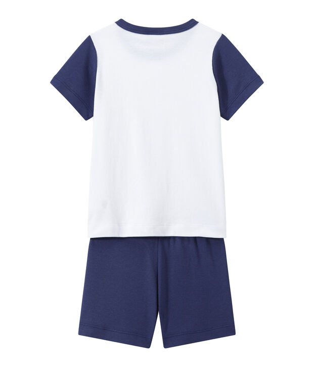 Pijama corto bicolor para ni&ntilde;o azul/blanco