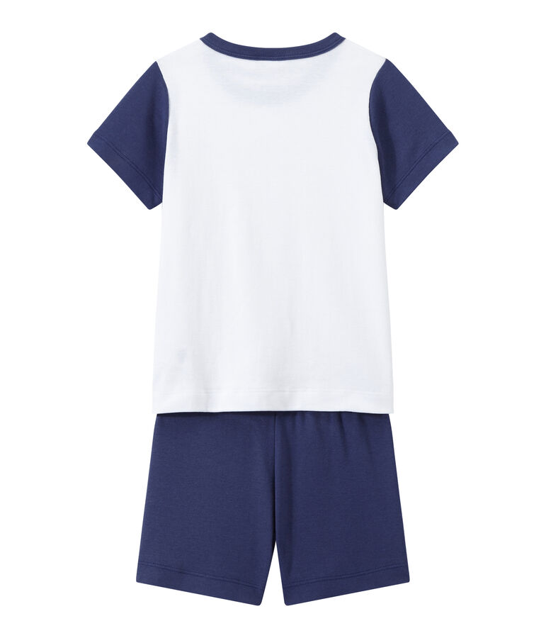 Pijama corto bicolor para ni&ntilde;o azul/blanco