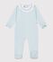 Pijama liso de algod&oacute;n con collar&iacute;n y abertura trasera para beb&eacute; azul