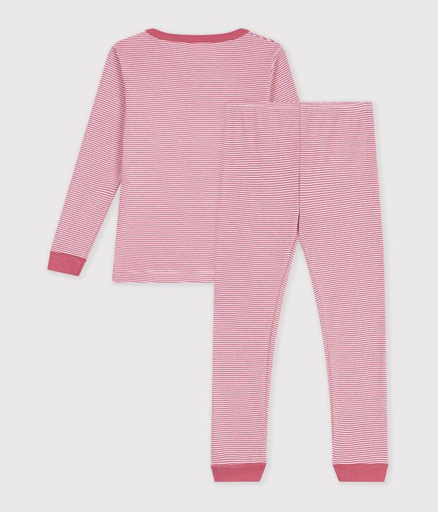 Pijama infantil muy ajustado de algod&oacute;n a rayas rosa/blanco