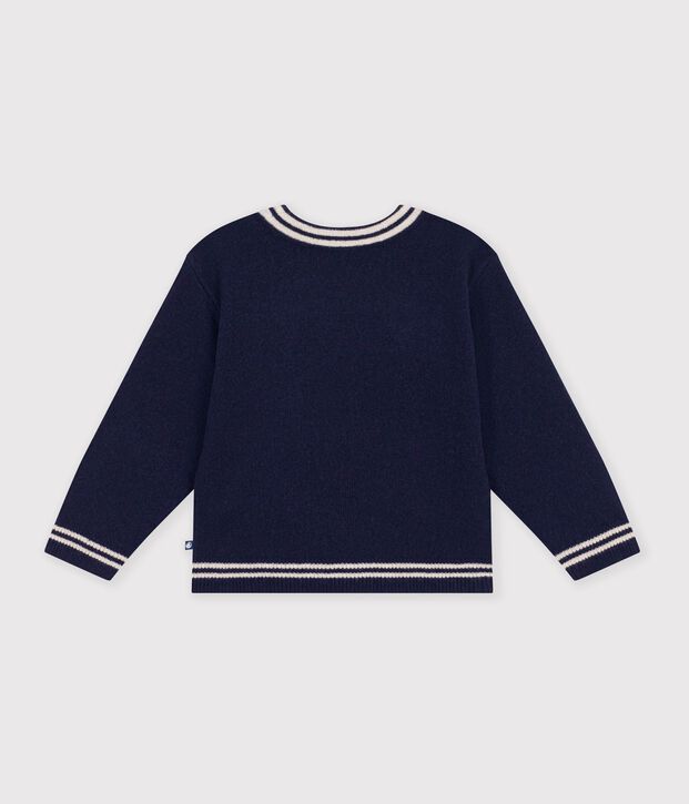 Jersey infantil de lana y algod&oacute;n con estampado de lazo azul/beige