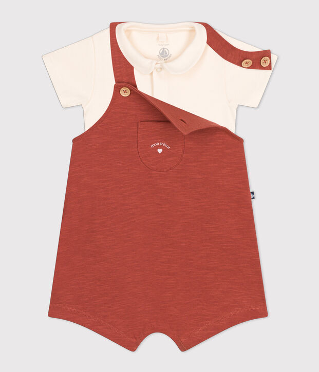 Conjunto de peto de punto flameado para beb&eacute; marron