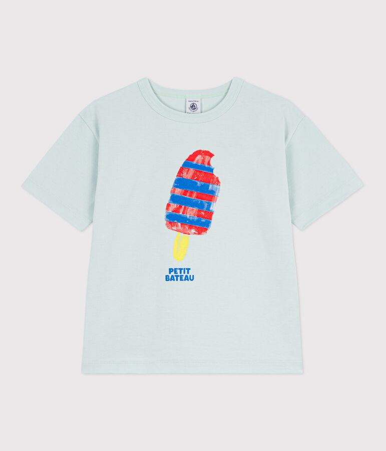 Camiseta infantil de manga corta de algod&oacute;n azul
