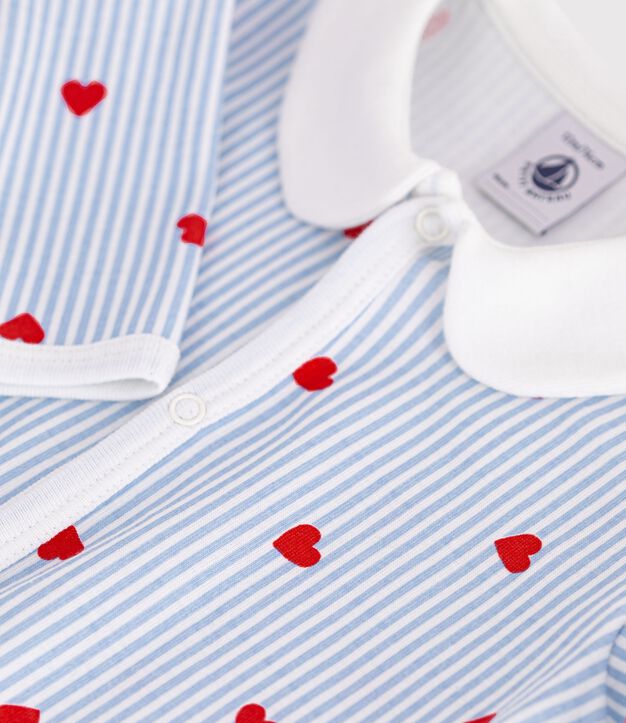 Pijama de algod&oacute;n con cuello y estampado de corazones para beb&eacute; blanco/multicolor