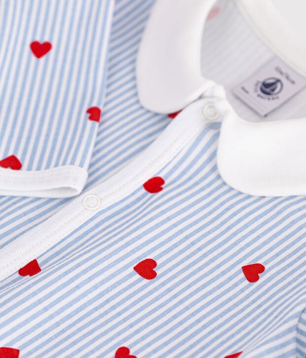 Pijama de algod&oacute;n con cuello y estampado de corazones para beb&eacute; blanco/multicolor