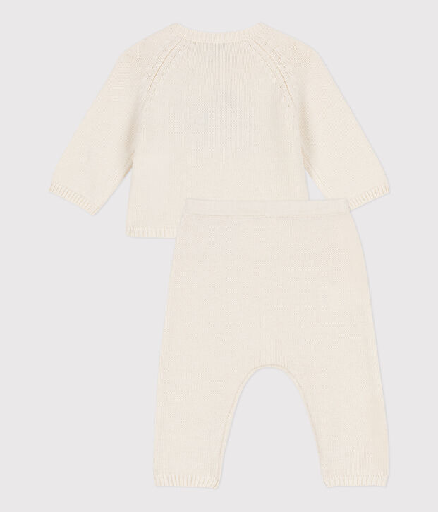 Conjunto de punto tricotado de lana y algod&oacute;n para beb&eacute; blanco