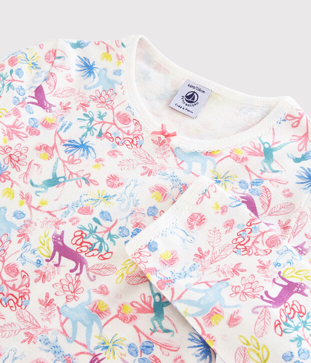 Pijama con estampado de jungla de ni&ntilde;a de algod&oacute;n blanco/multicolor