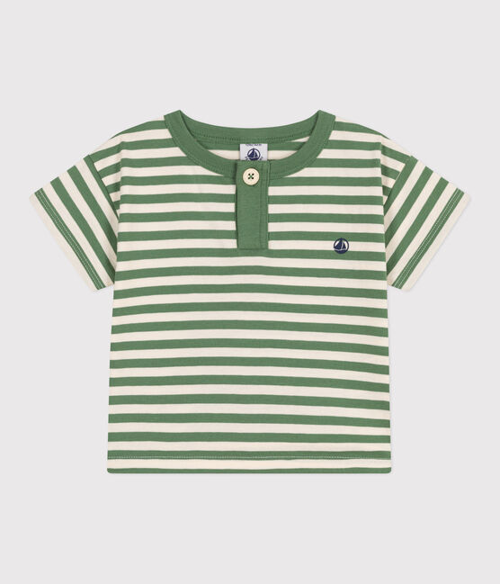 Camiseta de manga corta de algodón a rayas para bebé verde PALMERAIE/ AVALANCHE