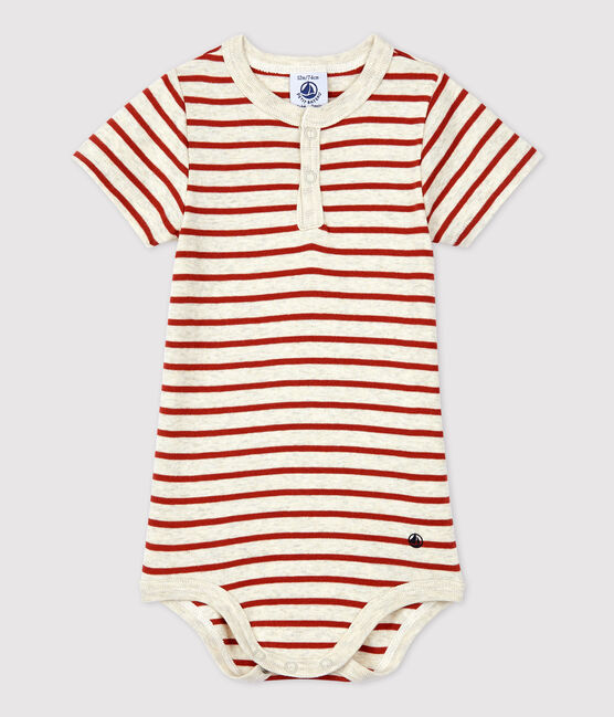 Bodi a rayas con cuello tunecino de algodón ecológico de bebé beige MONTELIMAR/ OMBRIE