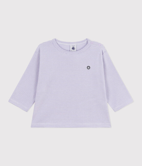 Camiseta de manga larga de algodón a rayas para bebé blanco SQUAW/ MARSHMALLOW