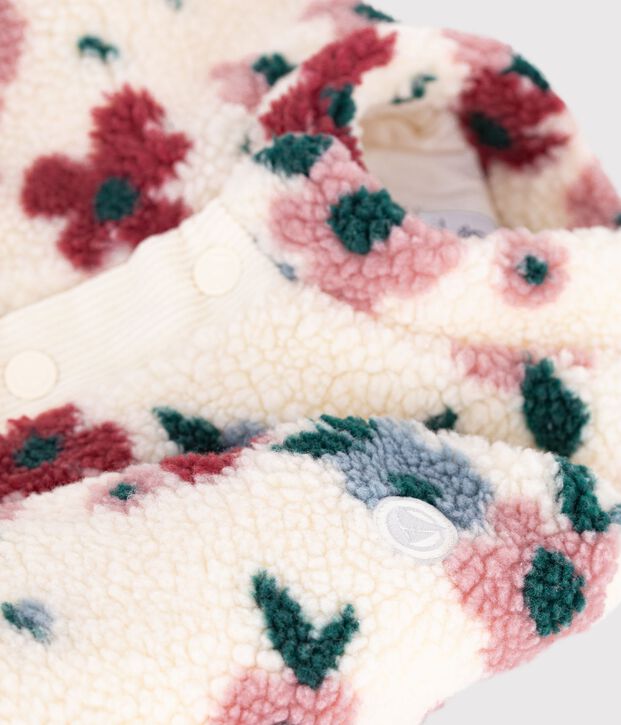 Abrigo enguatado de borreguito con estampado de flores para beb&eacute; crudo/multicolor