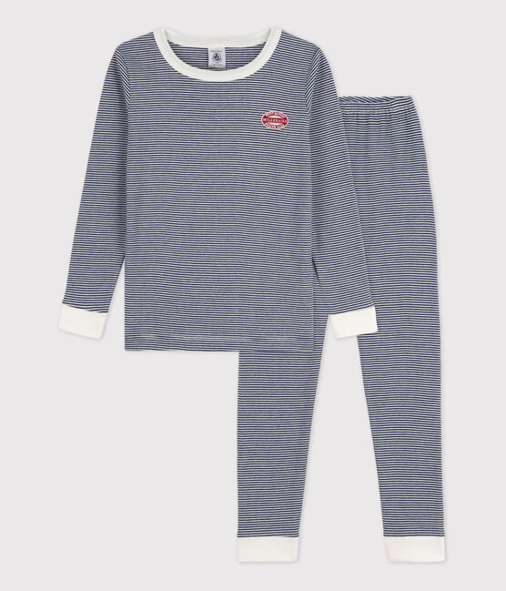 Pijama snugfit de algodón milrayas para niño/niña azul MEDIEVAL/blanco MARSHMALLOW