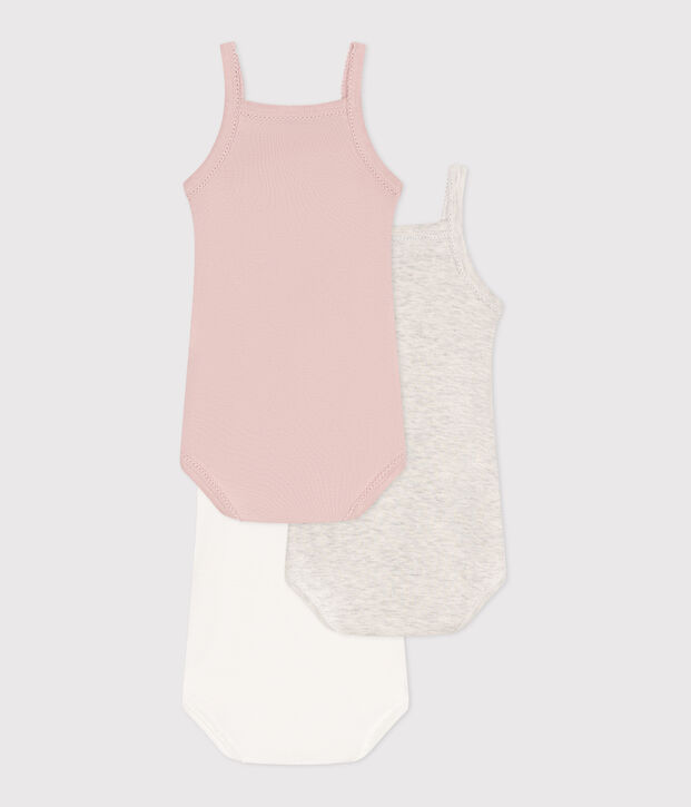 Juego de 3 bodis de tirantes de algod&oacute;n liso para beb&eacute; multicolor