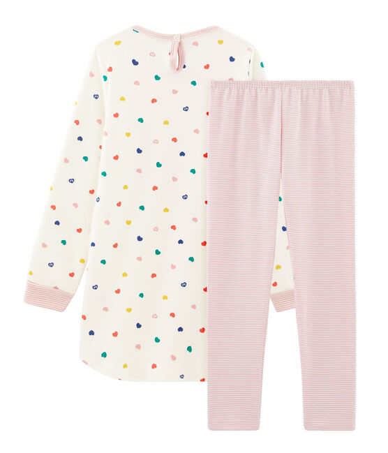 Camisón de manga larga de corazones para niña de punto doble cara blanco MARSHMALLOW/blanco MULTICO