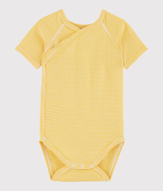 Bodi cruzado de manga corta de bebé niña/niño amarillo HONEY/blanco MARSHMALLOW