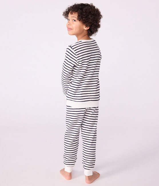 Pijama infantil de rizo de algodón a rayas azul MILK/ SOIR
