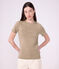 Camiseta lisa de algod&oacute;n de manga corta para mujer beige