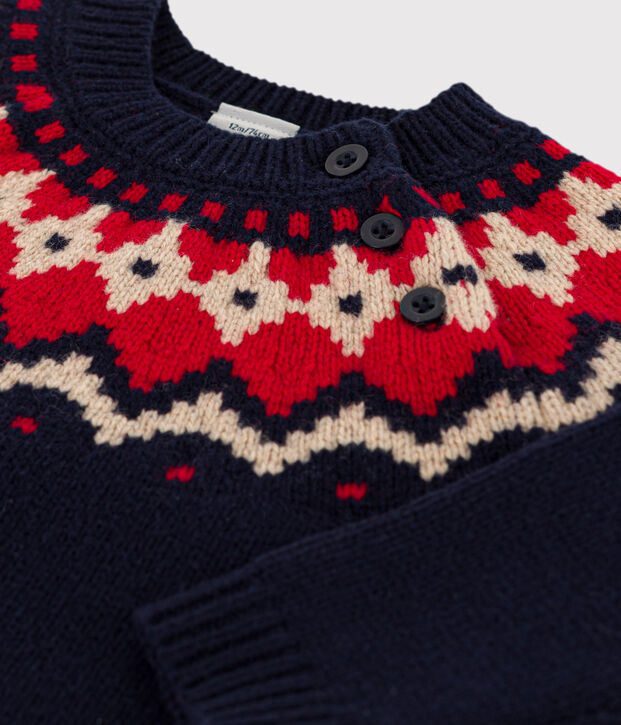 Jersey de jacquard de lana y algod&oacute;n para beb&eacute; azul/multicolor