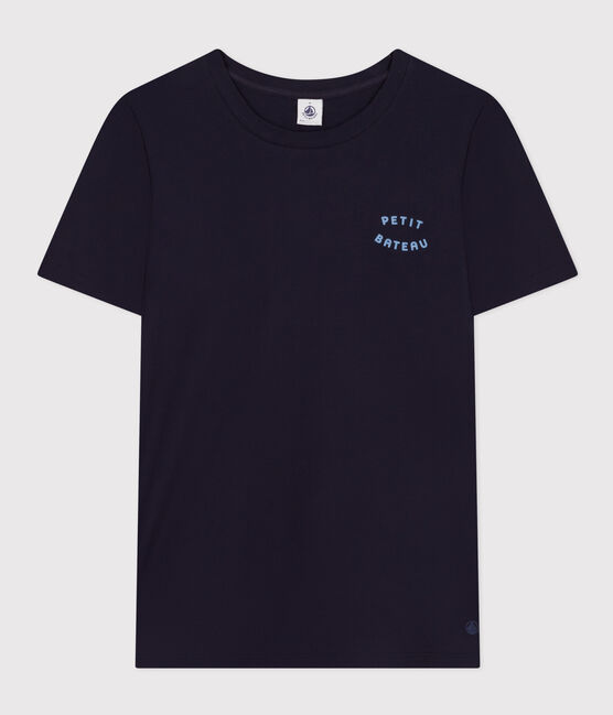 Camiseta La Recta de algodón con cuello redondo para mujer azul SMOKING