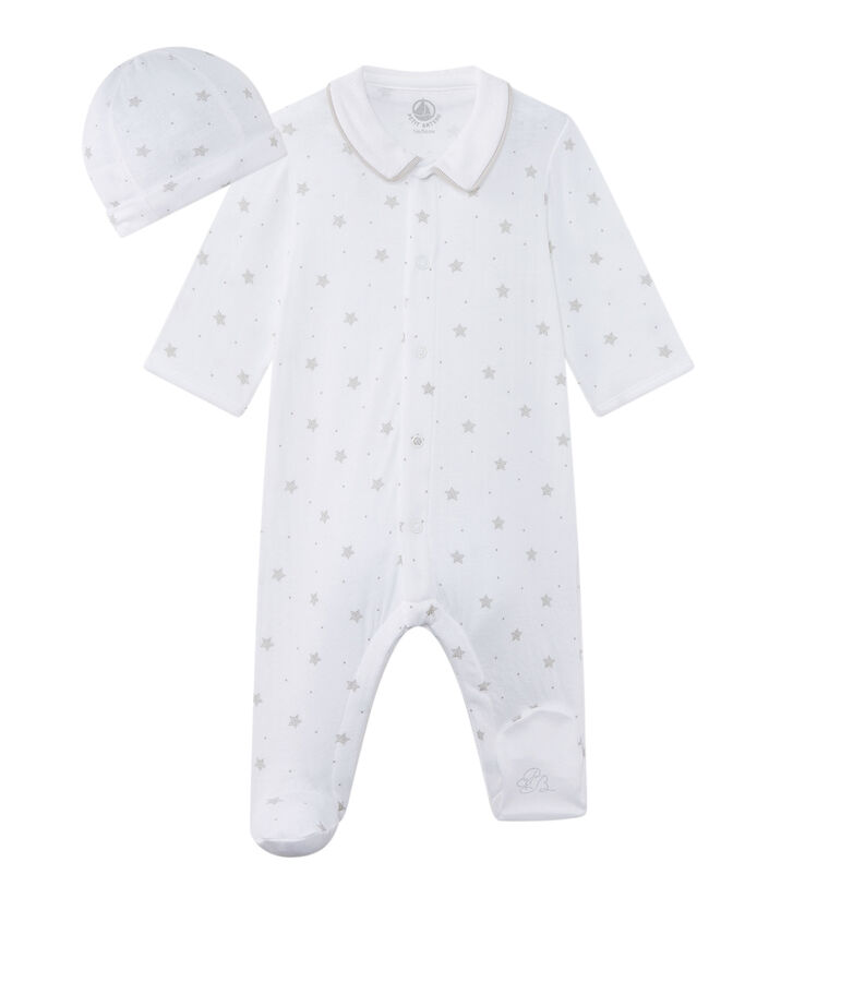 Pijama para beb&eacute; ni&ntilde;o con estampado de estrellas blanco ECUME/marron SHITAKE